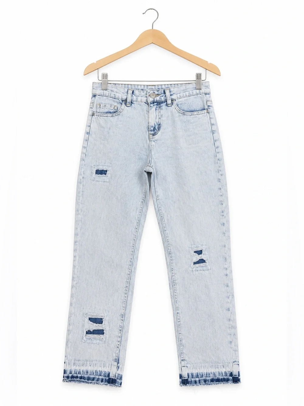 Justice Girls Jeans Sz 14S High Rise Straight Acid Washed Distressed‎ Ripped NEW